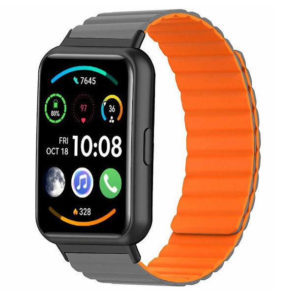 Magnetisk urrem i silikone - Justerbar rem til Huawei Watch Fit 2 Grey Orange