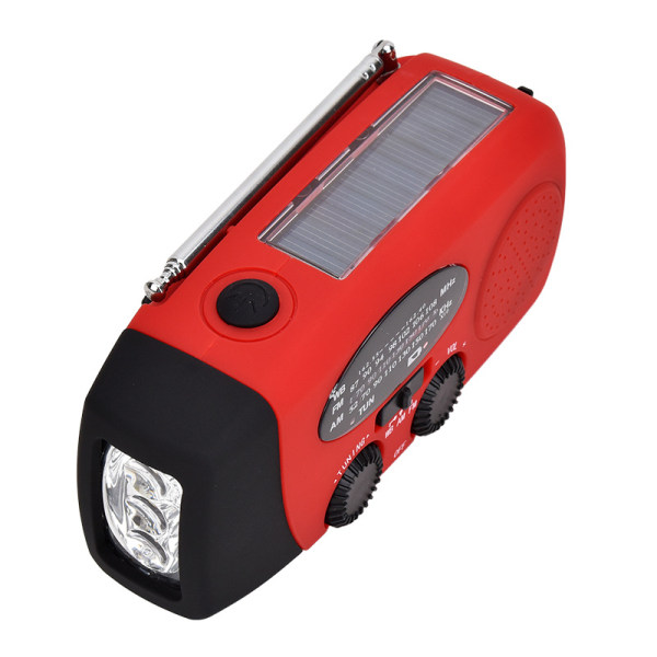 LED-lys solenergi håndsveiv kraftgenerering alarm katastrofeforebyggende nødradio RED