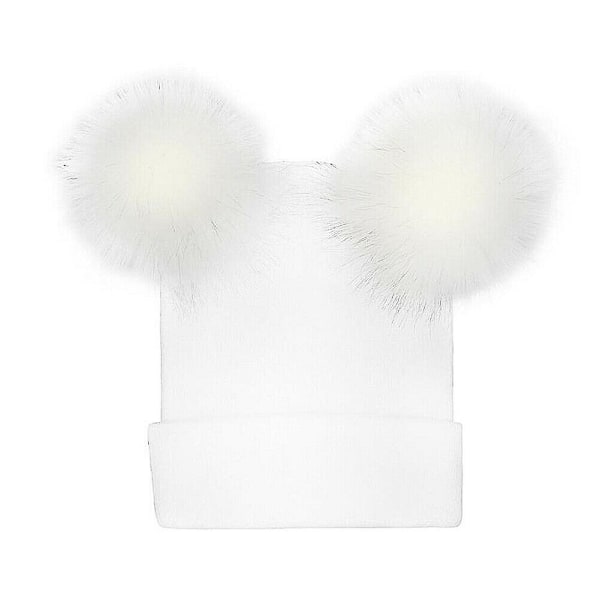 Talven lämpimät neulotut lippalakit Pehmeä tekoturkis Double Pom Beanie Hat Pehmovuori Red
