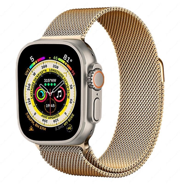 Metalliranneke Apple Watch 8 7 45mm 41mm Ultra 49mm Hengittävä Milanese Vaihtohihna Iwatchiin 6 5 4 3 2 Se 44mm 42mm 40mm 42mm 44mm 45mm 49mm Gold