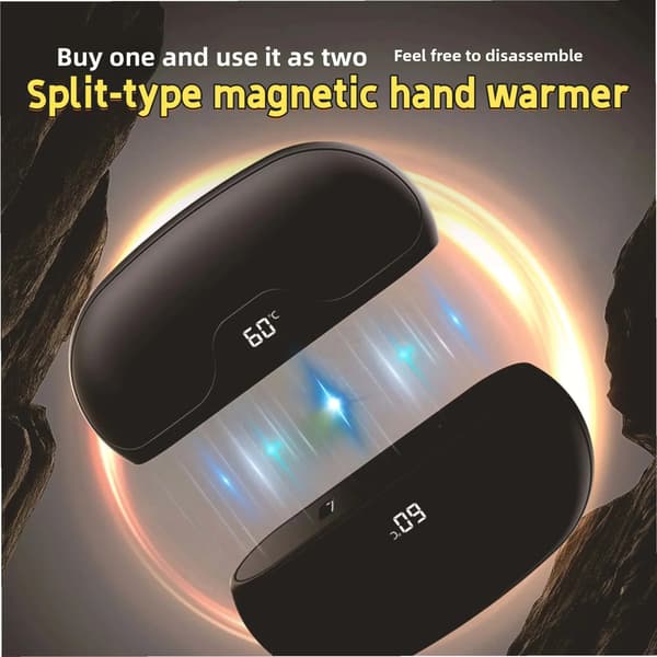 Magnetisk håndvarmer 2 i 1, digitalt display, langvarig varme, hurtig opvarmning (sort)