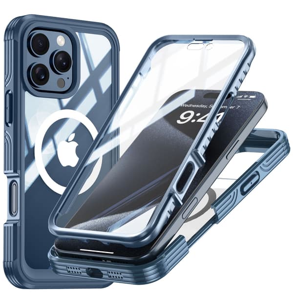 Deksler til iPhone 16 Pro, 360° helkroppsbeskyttelse - Kompatibel med MagSafe Dark Blue