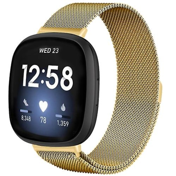 För Fitbit Versa 4 / Versa 3 20mm Milanese Magnetic Metal Split Split Watch Band EUW Gold