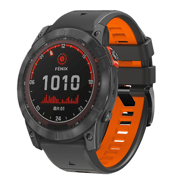 Dual-farge erstatningsrem i silikon til Garmin Fenix 7 Pro / Fenix 7 Charcoal Grey Orange