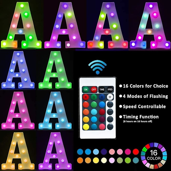 Värikkäät Led-valokirjaimet RGB-kirjainvalot Hää-, Syntymäpäivä- ja Joulukoristeluun Kaukosäätimellä Kirjain E