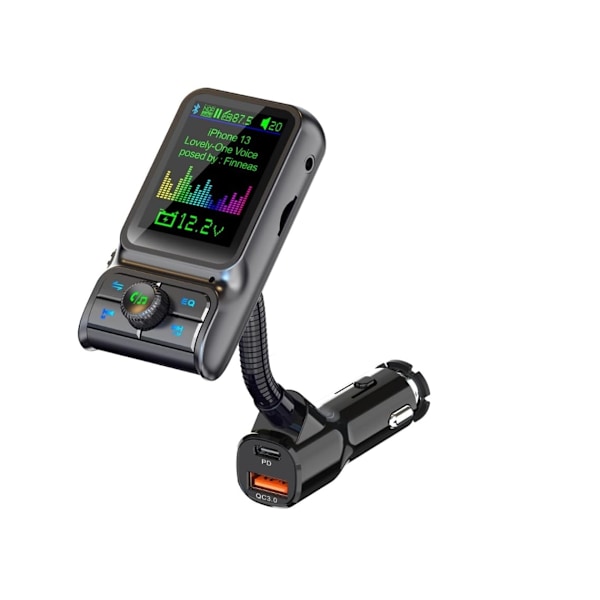 Auto 1.8 Värinäyttö Bluetooth 5.3 FM-lähetin Hifi Diskantti Basso Soitin Eq Ääni Musiikkisoitin TF/Usb E Aux Auto
