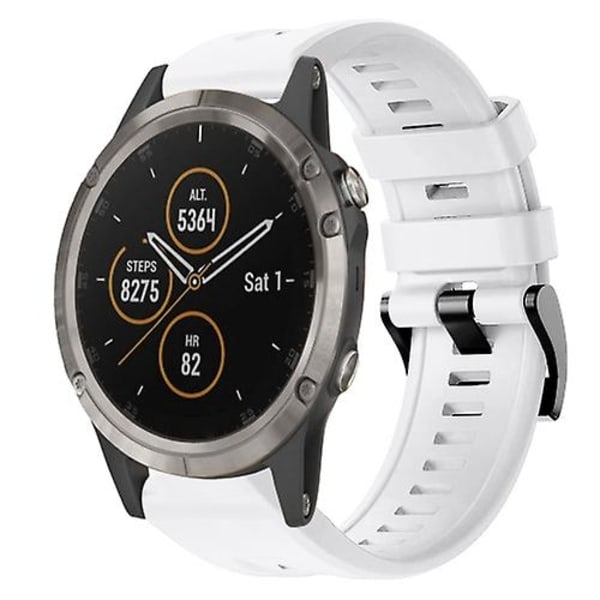 Til Garmin Fenix ​​5 metalspænde ensfarvet silikoneurrem BCC White