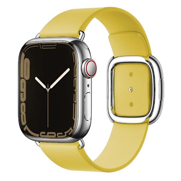 Modern Spänne Rem För Apple Watch Armband 45mm 41mmm 44mm/40mm 38 42mm 49mm Correa Läderarmband Iwatch Serie 3 6 Se 7 8 Ultra 40mm 38mm 41mm yellow