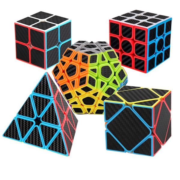 Hiilikuitu Tarra Rubikin Kuutio Sarja, Sopiva, Vinot Pyörivät Rubikin Kuutiot 5-Osainen Sarja