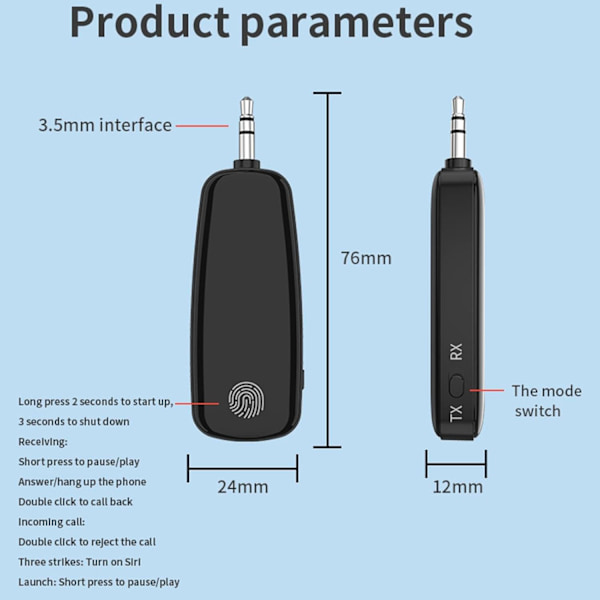 Bluetooth 5.2 Mottaker Sender Lav Latency Lydadapter