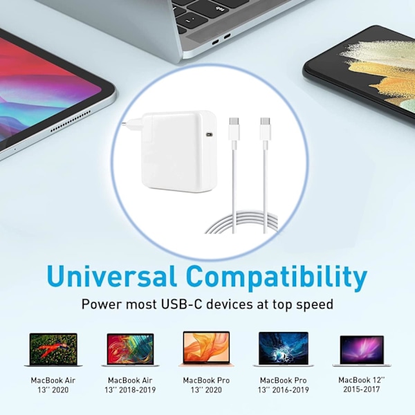 Lader for MacBook Air 2020/2019/ 2018 iPad Pro MacBook 96W USB C