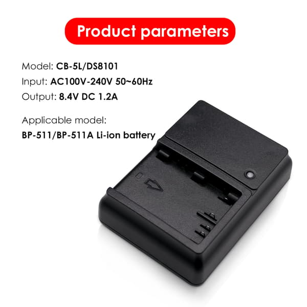 Batterilader for BP-511/BP-511A, kompatibel med Canon EOS 5D 50D Rebel G1 G2 G3