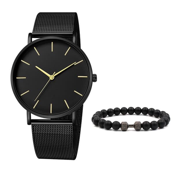 Enkel modeklocka för män + armbandset (guld)