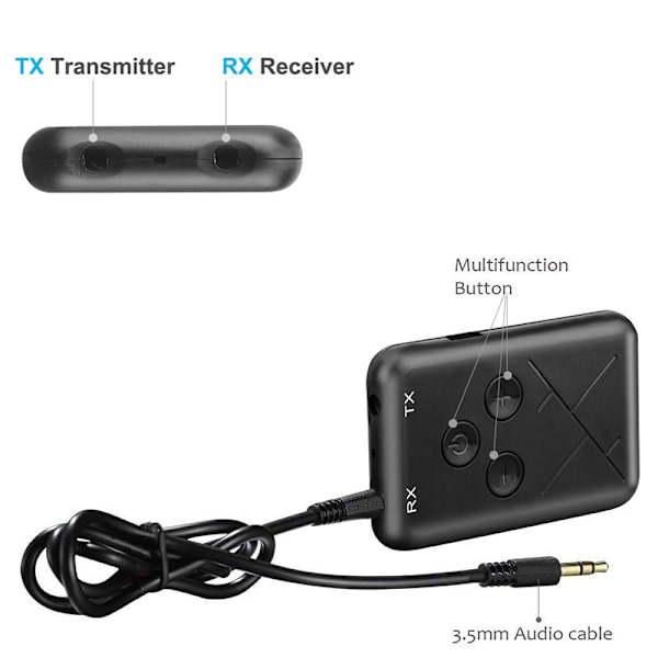 Bluetooth-mottaker 2-i-1 bilstereo Bluetooth 4.2-adapter 3.5 mm A2Dp stereo