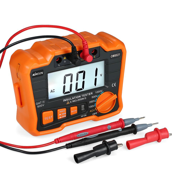 Kkmoon Isolationsmodstandstester Dcv Acv Meter 1000v Jord Megger Megohmmeter Megohm Voltmeter M/lcd Baggrundsbelysning Display