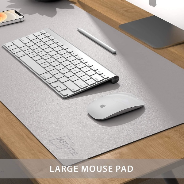 Sunrain Desk Pad Pöydänsuojamatto - Kaksipuolinen Pu-nahkainen työpöytämatto iso hiirimatto Gray-Silver 31.5* 15.7