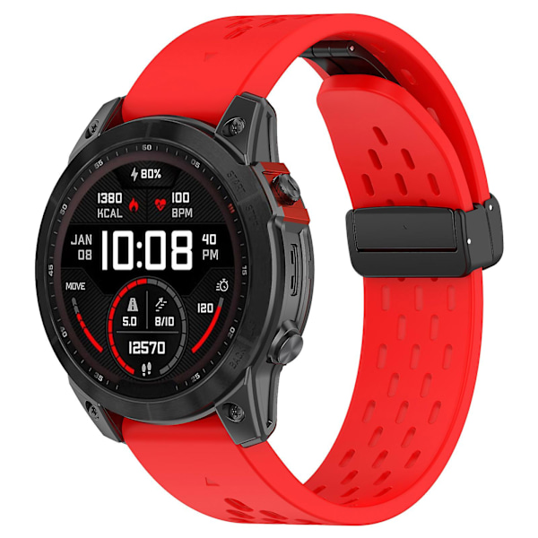 26mm Andningsbart Klockarmband För Garmin Tactix 7 Pro/fenix 7x/fenix 7x, Solsilikon Klockarmband Med Fällbart Spänne Red