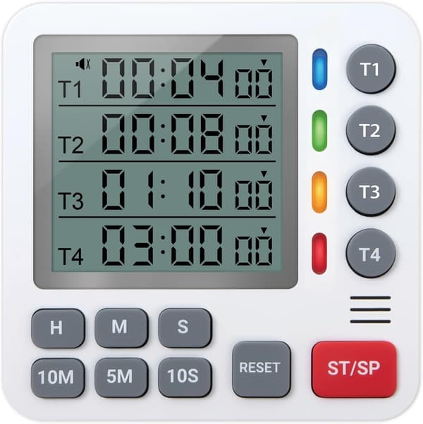 Digital Kjøkkentimer - 4-kanals med alarm, magnetisk bakside