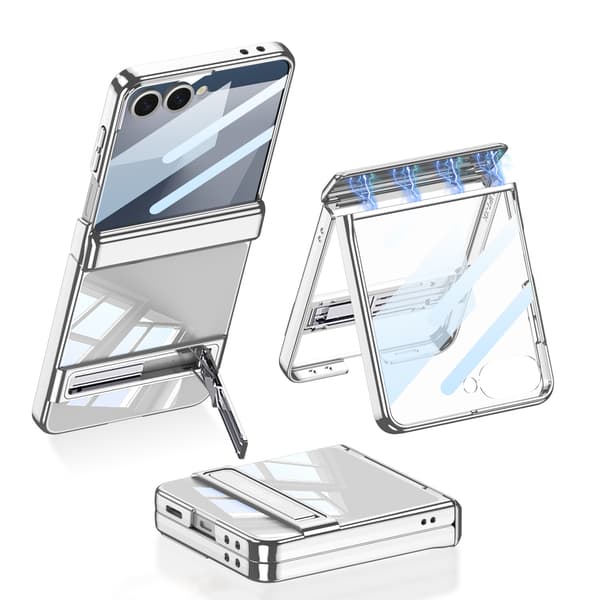 Etui til Samsung Z Flip 7, magnetisk med støtte (sølv)