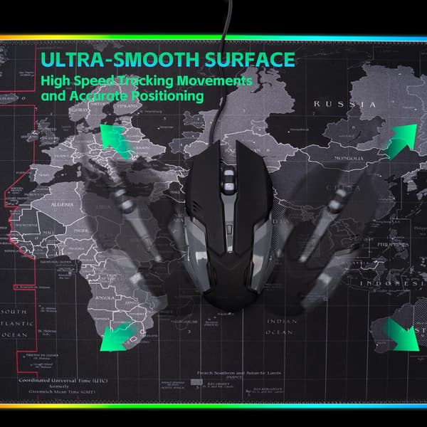 RGB Gaming Musematte, Ekstra Stor Gaming Musematte For Spillere, Vanntett Kontorbordmatte Med 14 Lysmoduser 800*300*3Mm World Map
