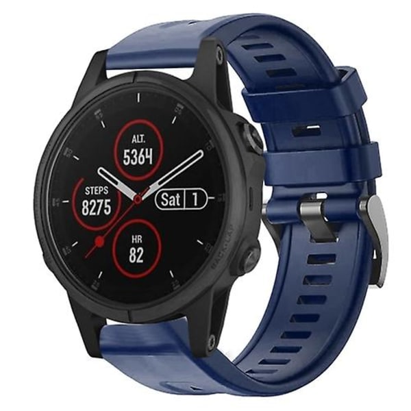 Til Garmin Fenix ​​5s Plus metalspænde ensfarvet silikoneurrem TUE Navy Blue