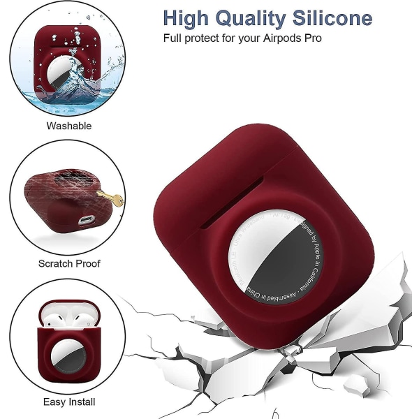 2 in 1 silikonisuoja , joka on yhteensopiva Airpod 1 & 2:n ja AirTag kanssa, pehmeä case cover Airpod 1 & 2:lle ja AirTag burgundy