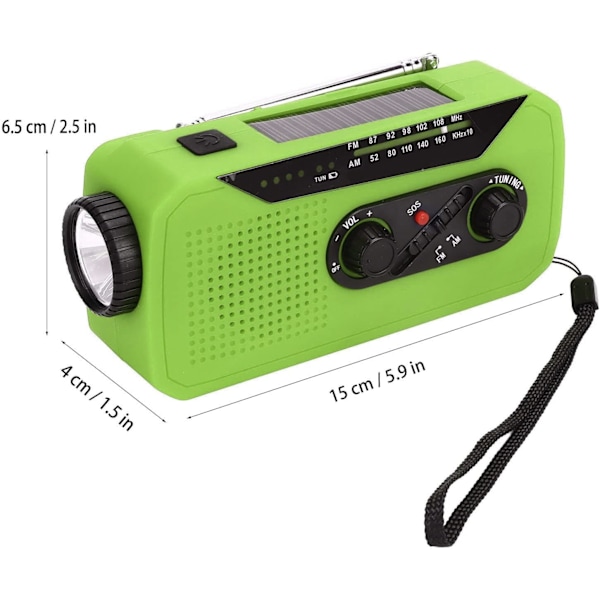 Nödradio med Vev, Vädervarning och Ficklampa (Grön)
