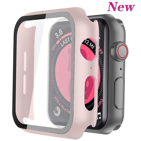 Glas+ cover För Apple Watch Case 44 mm 40 mm Iwatch 42 mm 38 mm Skärmskydd + stötfångare Tillbehör för Applewatch Series 5 4 3 Se 6 42mm series 321 pink sand