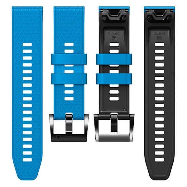 Pistekuvioinen silikoniranneke Garmin Tactix 7 Pro / Fenix 7x / 6x Pro / 5x Plus -kellolle, 26 mm:n kaksiväriranneke Sky Blue Black