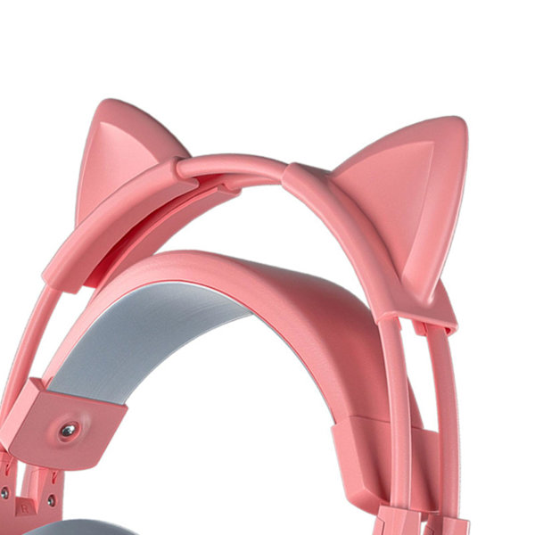 Kattørehodetelefoner med støyreduksjonsmikrofon for jenter, alle innpakkede ørekopper, kablet over-ear gaming headset for PC Pink