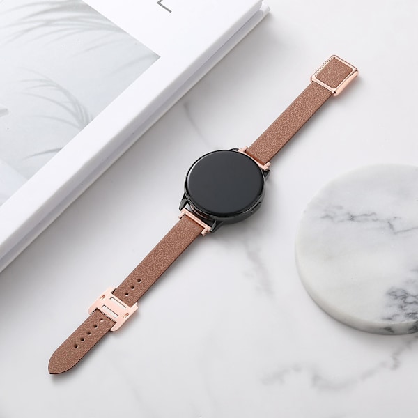 20mm læderrem til Samsung Galaxy Watch6 Classic 47mm 43mm, med magnetisk foldespænde Brown Rose Gold Buckle