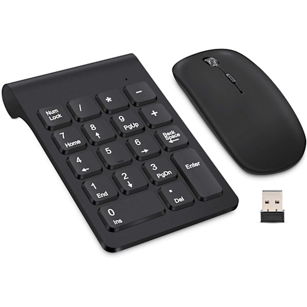 Trådlös numerisk tangentbord, mini 2,4 g 18 tangenter numerisk tangentbord, bärbar tyst finansiell redovisning Numerisk tangentbord tangentbordsförlängningar med trådlös mus