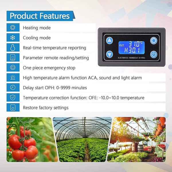 Digital temperaturkontrol 12v 24v LCD-skærm Digital termostat Højpræcision temperaturkontrolmodul Køling og opvarmning Automatisk kontakt