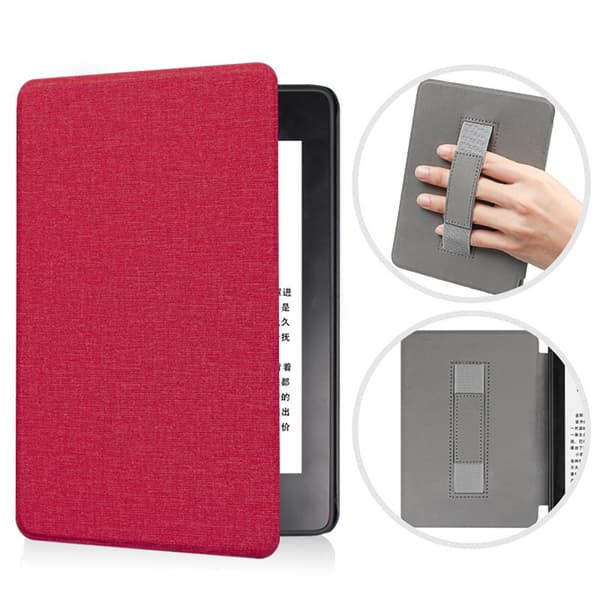Etui - Til 7 tommer Kindle Paperwhite 12. generation 2024, Auto Sleep Wake, håndrem (lys rød)