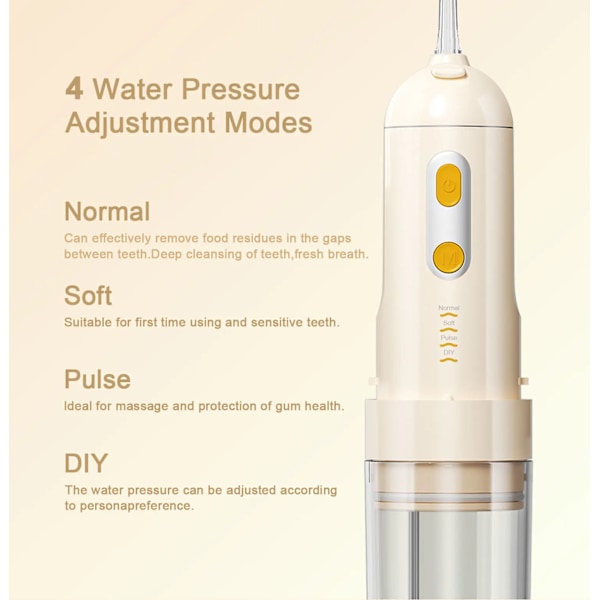 Oral Irrigator - 200 ml vattentank med 4 munstycken, för ortodonti, gul