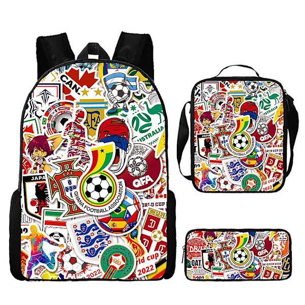 Jalkapalloilija Lionel Messi -reppu Dinosauruskoulupussi tai aterialaukku tai kynäpussi tai 3 kpl Messi-tulosteille Jalkapalloilija Messi -tuloste reppu D-B 3pcs