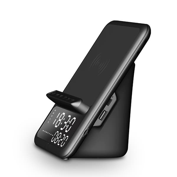 Bluetooth-högtalare 3-i-1, LED digital display väckarklocka trådlös laddare (svart)