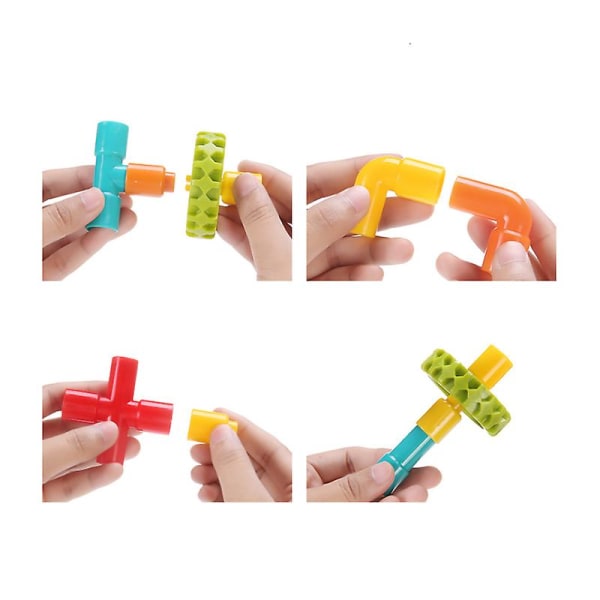 Toy Pipe Tube Byggesett For Barn Kreativt sammenlåsende Byggeklosser Sett Med Hjul Byggeleker 96PCS