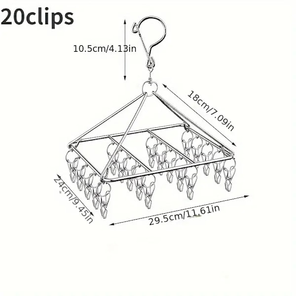 20 Klype- og Drypphenger, 360° Roterende Tørking for Sokker
