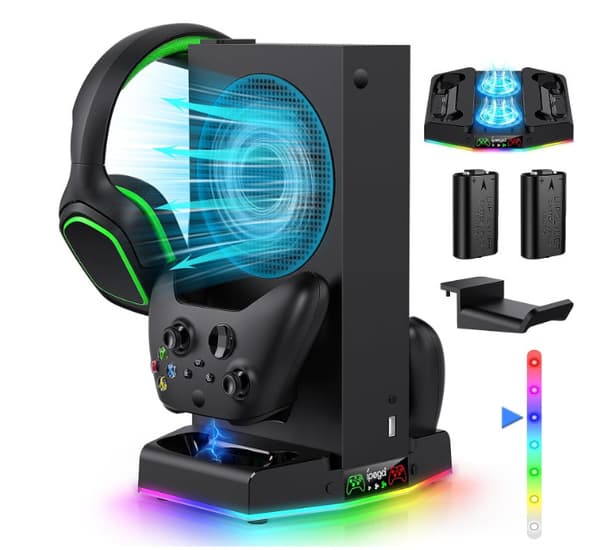 Køleventilator - Med hovedtelefonholder til Xbox Series S (sort)