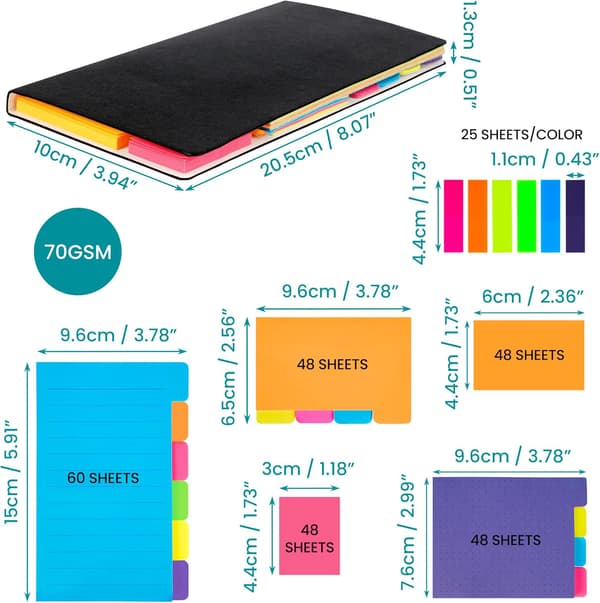 Notesblok - Journal med selvklæbende noter - 10 x 20,5 cm