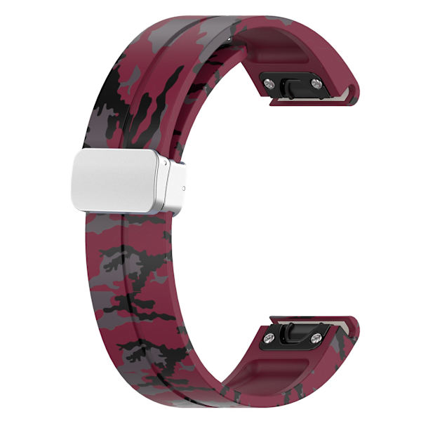 Sølvspenne 22mm Silikon Rem for Garmin Fenix 7 / Forerunner 965/955/945/935 Camo Wine Red