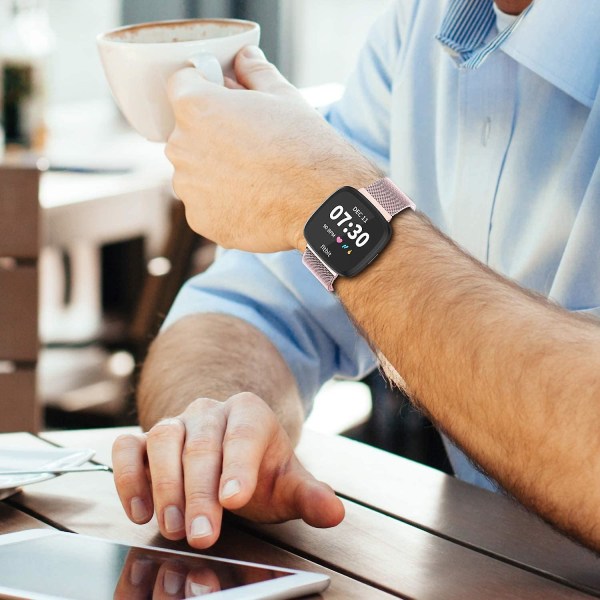 Justerbart metallarmband, magnetiska band, kompatibla med Fitbit Versa/Versa 2/Versa Lite/se, flerfärgat Rose Gold Large