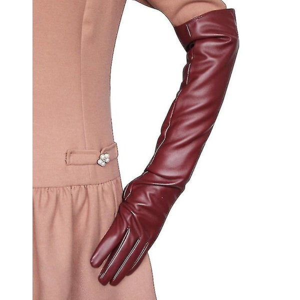 Simuleringshandskar för kvinnor Läder Silkeslent foder Långt över armbågen Elegant vante 50 cm Ns2 L Wine red