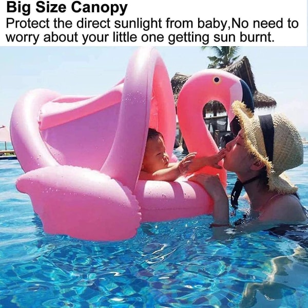 Uppblåsbar rosa flamingo baby simring med solskydd sommar pool leksak