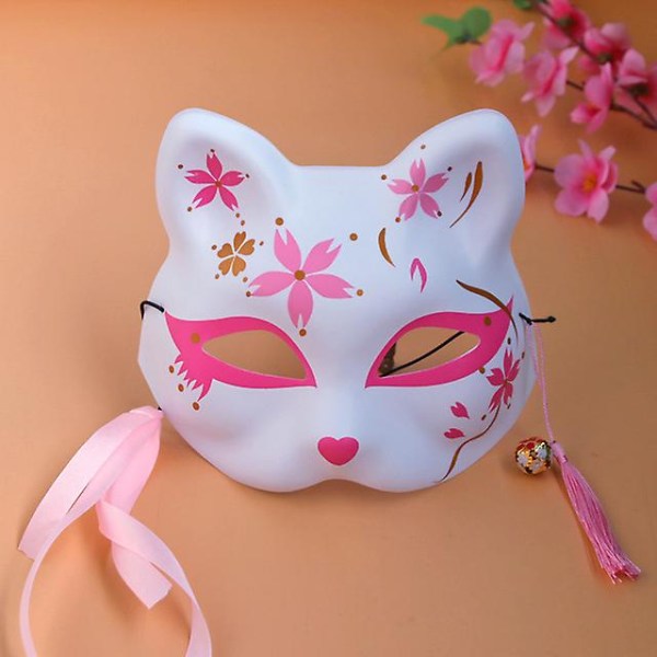 Suotuisa-vaaleanpunainen kirsikankukkia Fox Masks Anime Cosplay Japanilainen Half Face Cat Mask Masquerade Festival Kabuki Kitsune Masks Party Propsa