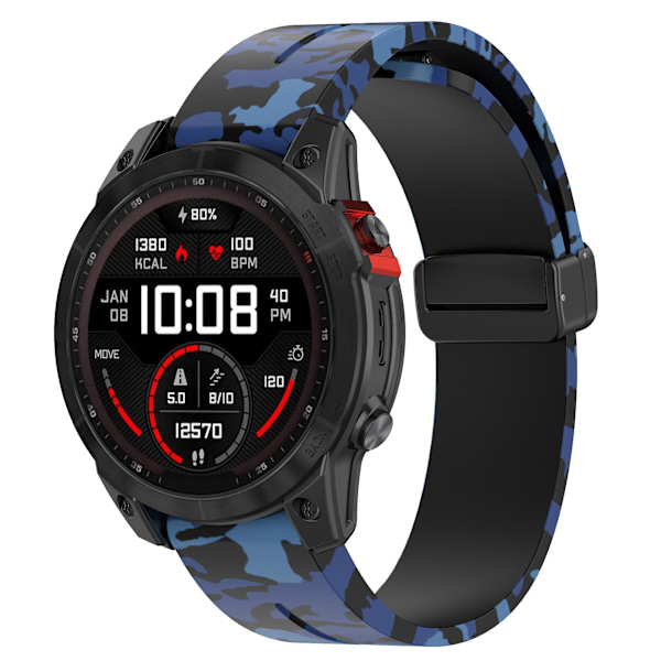 Svart spenne 22mm kamuflasje armbåndsurrem for Garmin Fenix 7/ Forerunner 965/955/945/935 Camo Blue