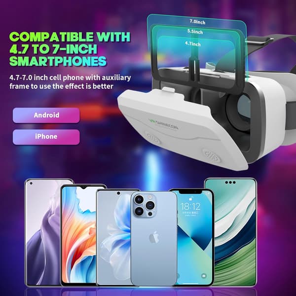 Virtual Reality Briller - Til Smartphones 4,7-7,2 Tommer, Justerbart Fokus & Ipd (Sort)