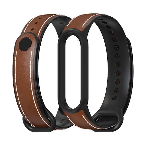 Passer til Xiaomi Mi Band 5/6 Læder Rem Udskiftning Brown And Black