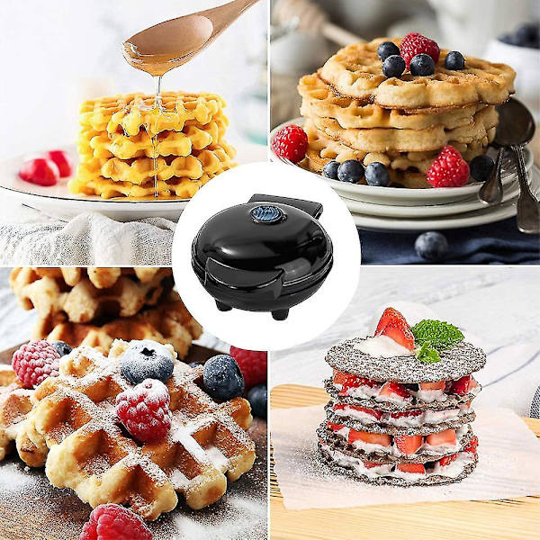 Mini våffelbryggare, liten våffelbryggare, nonstick våffelbryggare för hash browns, keto våfflor lätt att rengöra för individuella pannkakor, kakor, ägg Black